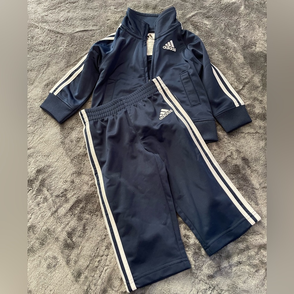 Adidas Navy and White Kids Track Jacket & Pants Set